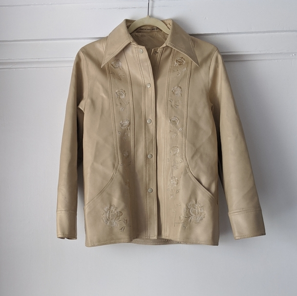Vintage 90s Faux Leather Embroidered Floral Jacket - Picture 2 of 9